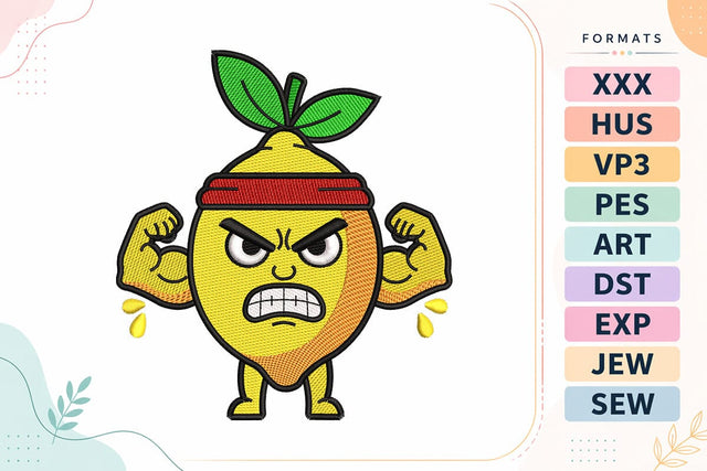 Funny Strong Lemon Cute Summer Fruit Character Summer Machine Embroidery Design Embroidery/Applique DESIGNS sg embroidery 