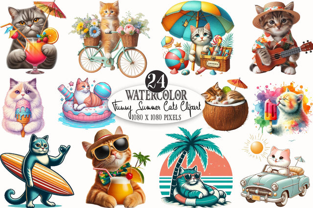 Funny Summer Cats Clipart Sublimation SVGista 