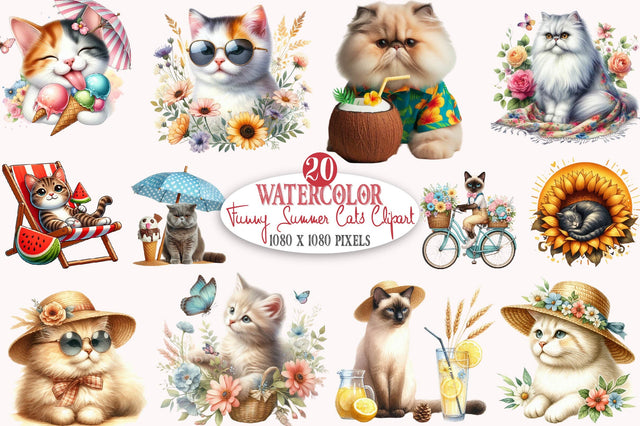 Funny Summer Cats Clipart Sublimation SVGista 