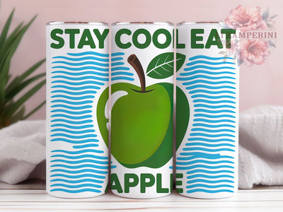Funny Summer Fruit 20oz Tumbler Wrap, Stay Cool Eat Apple, Funny Fruit Sublimation, Apple PNG Design, 20oz Tumbler Wrap, Tropical Summer Vibes, Fruit Humor Wrap Sublimation Li Zamperini 