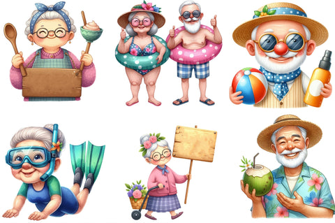 Funny Summer Old Couple Clipart Sublimation SVGista 