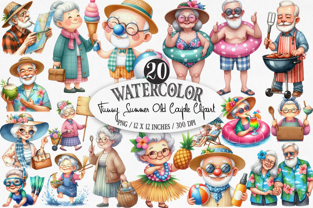 Funny Summer Old Couple Clipart Sublimation SVGista 