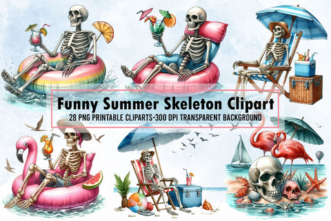 Funny Summer Skeleton Clipart PNG Sublimation designartist 