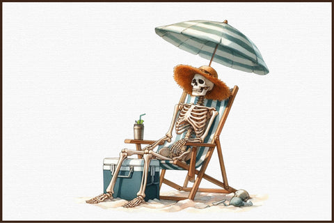 Funny Summer Skeleton Clipart PNG Sublimation designartist 