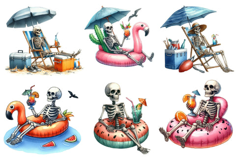 Funny Summer Skeleton Clipart PNG Sublimation designartist 