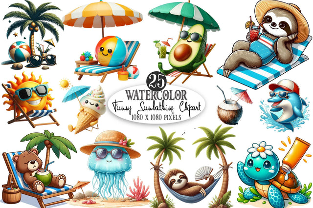 Funny Sunbathing Clipart Bundle Sublimation SVGista 