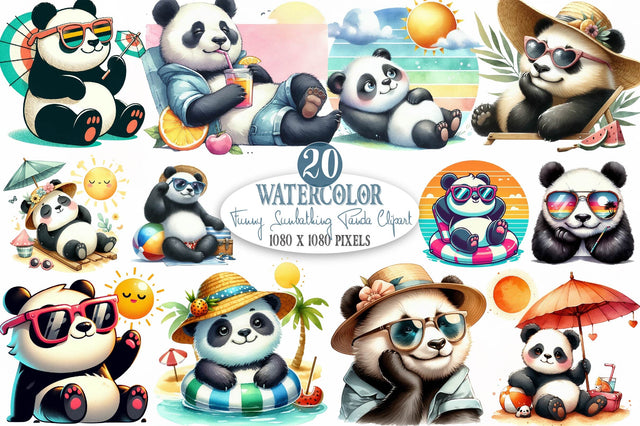 Funny Sunbathing Panda Clipart Bundle Sublimation SVGista 