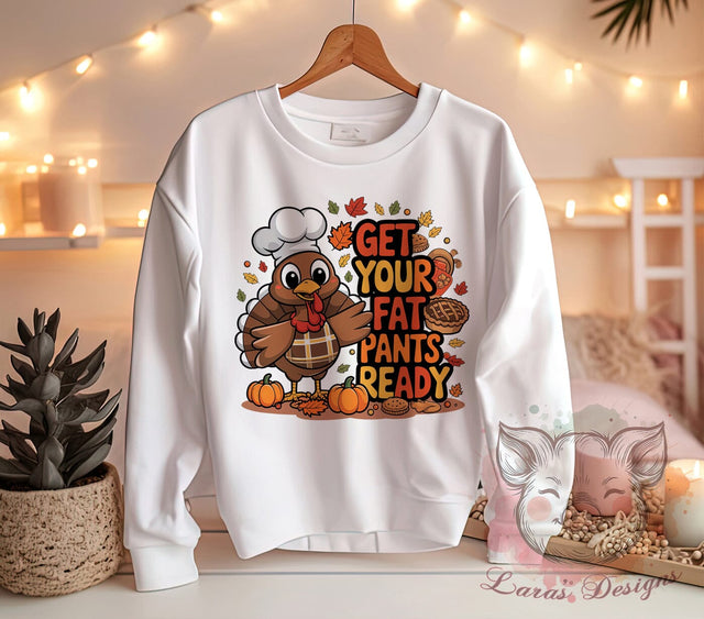 Funny Thanksgiving Graphic, Fat Pants Ready Design, Turkey PNG, Holiday Humor Sublimation, Thanksgiving Clipart, Thanksgiving Dinner Download, Funny Turkey Art, Autumn Humor Sublimation Lara' s Designs 