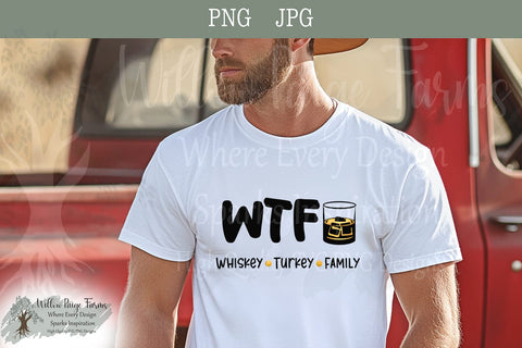 Funny Thanksgiving WTF Design – Whiskey, Wine, or Weed Turkey Family png Sublimation Willow Paige Farms 