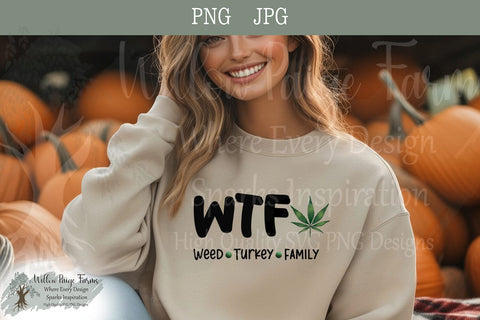 Funny Thanksgiving WTF Design – Whiskey, Wine, or Weed Turkey Family png Sublimation Willow Paige Farms 