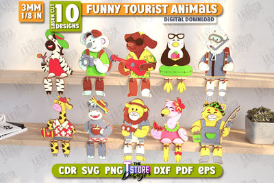 Funny Tourist Animals Laser Cut Bundle | Animals Shelf Sitters | Wooden Animals Figurine | CNC Files SVG The T Store Design 