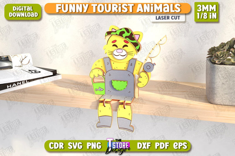 Funny Tourist Cat Laser Cut | Animals Shelf Sitters | Wooden Animals Figurine | CNC File SVG The T Store Design 