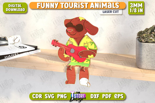 Funny Tourist Dog Laser Cut | Animals Shelf Sitters | Wooden Animals Figurine | CNC File SVG The T Store Design 