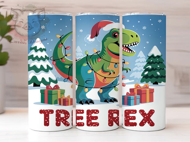 Funny Tree Rex Christmas Tumbler, Christmas Dinosaur Wrap, Funny Holiday Sublimation, Festive Dino Cup, 20Oz Skinny Tumbler Wrap, Cute T-Rex Mug, Silly Christmas Design Sublimation Lara' s Designs 