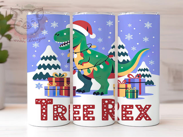 Funny Tree Rex Christmas Tumbler, Christmas Dinosaur Wrap, Funny Holiday Sublimation, Festive Dino Cup, 20Oz Skinny Tumbler Wrap, Cute T-Rex Mug, Silly Christmas Design Sublimation Lara' s Designs 