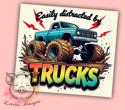 Funny Truck Pickup Gift Tumbler Wrap, 20oz Sublimation, Funny Truck Tumbler, Pickup Truck Gift, Automotive Tumbler, Country Style Tumbler, Distracted By Trucks Sublimation Sublimation Lara' s Designs 