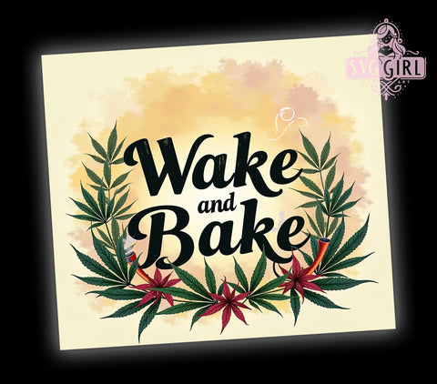 Funny Tumbler, Wake and Bake, Weed Design, 20oz PNG, Cannabis Drinkware, Humorous Sublimation, Digital Download Sublimation SvggirlplusArt 