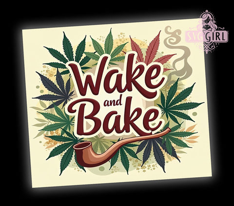 Funny Tumbler, Wake and Bake, Weed Design, 20oz PNG, Cannabis Drinkware, Humorous Sublimation, Digital Download Sublimation SvggirlplusArt 