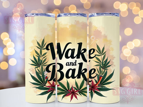 Funny Tumbler, Wake and Bake, Weed Design, 20oz PNG, Cannabis Drinkware, Humorous Sublimation, Digital Download Sublimation SvggirlplusArt 