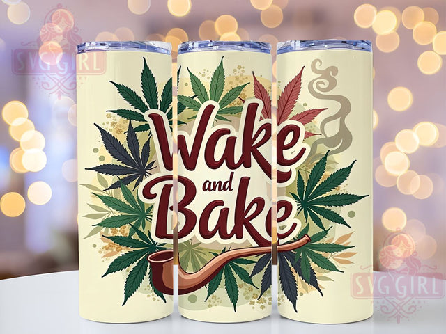 Funny Tumbler, Wake and Bake, Weed Design, 20oz PNG, Cannabis Drinkware, Humorous Sublimation, Digital Download Sublimation SvggirlplusArt 
