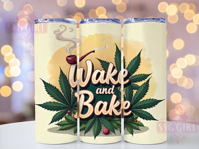 Funny Tumbler, Wake and Bake, Weed Design, 20oz PNG, Cannabis Drinkware, Humorous Sublimation, Digital Download Sublimation SvggirlplusArt 