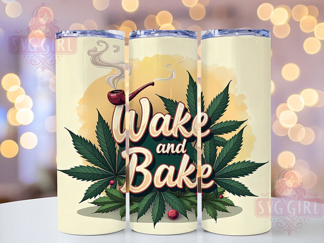 Funny Tumbler, Wake and Bake, Weed Design, 20oz PNG, Cannabis Drinkware, Humorous Sublimation, Digital Download Sublimation SvggirlplusArt 