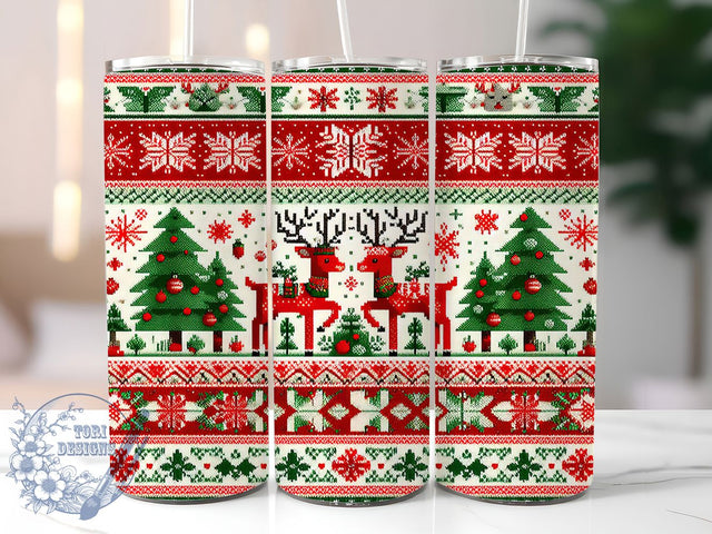 Funny Ugly Sweater Christmas Tumbler, Funny Christmas Wrap, Holiday Sweater Sublimation, Festive Knit Cup, 20Oz Skinny Tumbler Wrap, Quirky Xmas Mug, Silly Holiday Design Sublimation ToriDesigns 