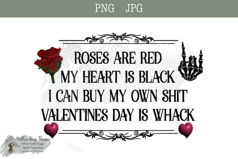 Funny Valentine Design - Roses are Red My Heart is Black Valentine JPG PNG SVG Willow Paige Farms 