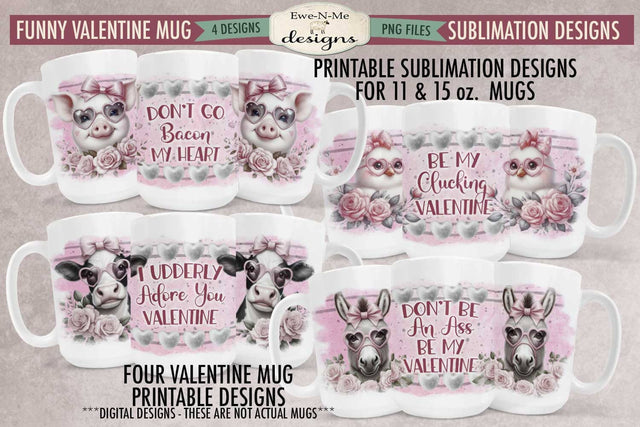 Funny Valentine Farm Animal Mug Designs | Cute Snarky Valentine Mug Designs Sublimation Ewe-N-Me Designs 