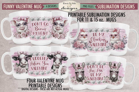 Funny Valentine Farm Animal Mug Designs | Cute Snarky Valentine Mug Designs Sublimation Ewe-N-Me Designs 