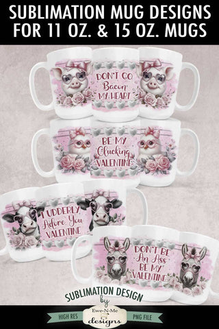 Funny Valentine Farm Animal Mug Designs | Cute Snarky Valentine Mug Designs Sublimation Ewe-N-Me Designs 