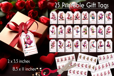 Funny Valentines Day Gift Tags with Love Birds and Wine Sublimation Designs by Ira 