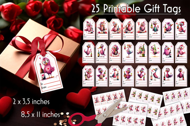 Funny Valentines Day Gift Tags with Love Birds and Wine Sublimation Designs by Ira 