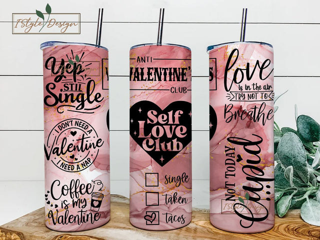 Funny Valentines Tumbler Wrap PNG 20 oz Skinny Tumbler Sublimation Design Instant Digital Download, Anti Valentines Day Tumbler Wrap Sublimation iStyleDesign 