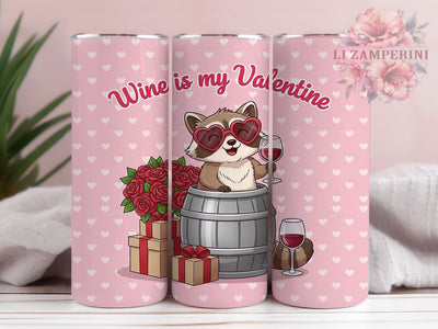 Funny Wine Raccoon Tumbler, Valentines Wine Wrap, Seamless Raccoon Cup, 20oz Sublimation Wrap, Humorous Valentine Tumbler, Wine Lover Raccoon Cup, Cute Anti-Valentine Sublimation Li Zamperini 