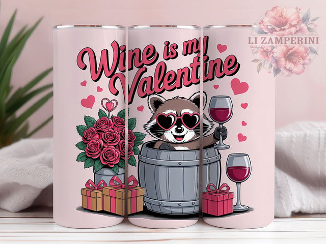 Funny Wine Raccoon Tumbler, Valentines Wine Wrap, Seamless Raccoon Cup, 20oz Sublimation Wrap, Humorous Valentine Tumbler, Wine Lover Raccoon Cup, Cute Anti-Valentine Sublimation Li Zamperini 