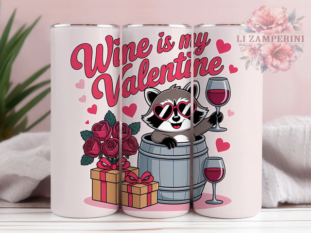 Funny Wine Raccoon Tumbler, Valentines Wine Wrap, Seamless Raccoon Cup, 20oz Sublimation Wrap, Humorous Valentine Tumbler, Wine Lover Raccoon Cup, Cute Anti-Valentine Sublimation Li Zamperini 