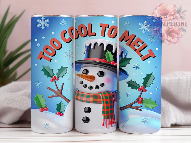 Funny Winter Melting Snowman Tumbler, Too Cool to Melt Sublimation Design, Funny Snowman Cup Art, 20oz Holiday Tumbler, Whimsical Snowman Mug, Stylish Winter Cup, Cozy Snowman Wrap Sublimation Li Zamperini 