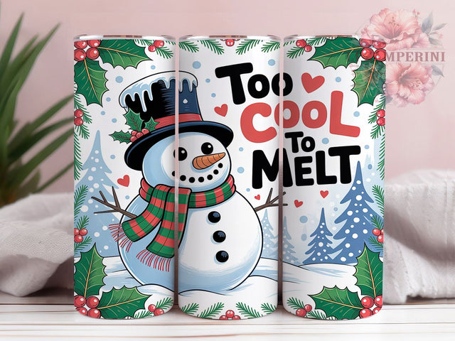 Funny Winter Melting Snowman Tumbler, Too Cool to Melt Sublimation Design, Funny Snowman Cup Art, 20oz Holiday Tumbler, Whimsical Snowman Mug, Stylish Winter Cup, Cozy Snowman Wrap Sublimation Li Zamperini 