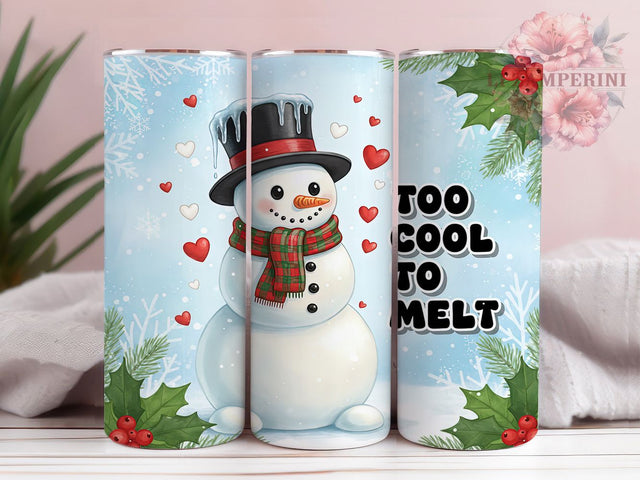 Funny Winter Melting Snowman Tumbler, Too Cool to Melt Sublimation Design, Funny Snowman Cup Art, 20oz Holiday Tumbler, Whimsical Snowman Mug, Stylish Winter Cup, Cozy Snowman Wrap Sublimation Li Zamperini 