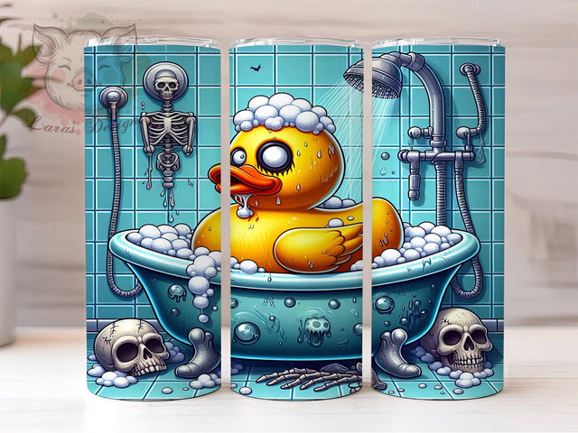 Funny Yellow Rubber Duck 20 oz Skinny Tumbler Sublimation Design, Straight & Tapered Tumbler Png, Funny Duck Skeleton Tumbler Png, Digital Download PNG Sublimation Lara' s Designs 