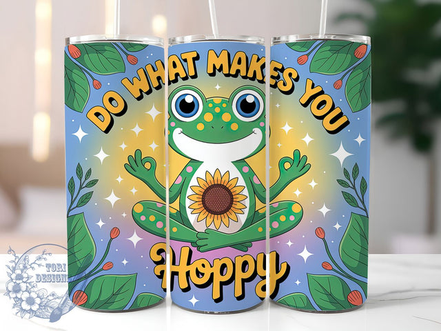 Funny Yoga Hoppy Quote Frog Tumbler, Funny Pun Cup, Hoppy Quote Wrap, 20Oz Sublimation Tumbler, Cute Animal Yoga Design, Playful Frog Gift, Mindful Humor Cup Sublimation ToriDesigns 