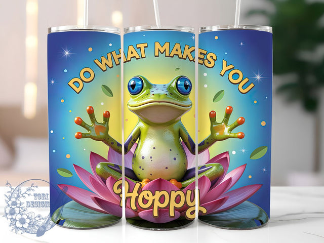 Funny Yoga Hoppy Quote Frog Tumbler, Funny Pun Cup, Hoppy Quote Wrap, 20Oz Sublimation Tumbler, Cute Animal Yoga Design, Playful Frog Gift, Mindful Humor Cup Sublimation ToriDesigns 