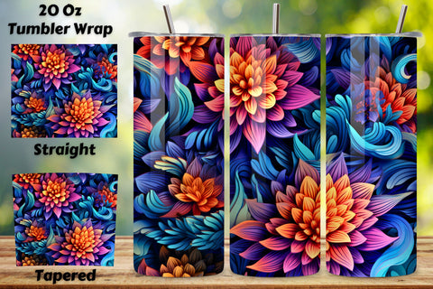 Futuristic 3D Petal Tumbler Wrap, Seamless Symphony PNG Sublimation FloridPrintables 