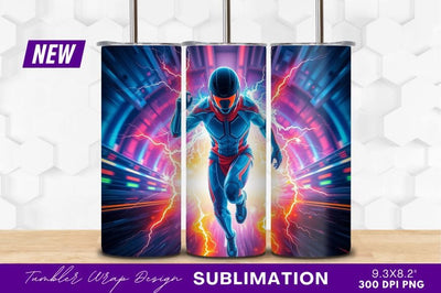 Futuristic Racer Running Through Electric Tunnel Sublimation Regulrcrative 