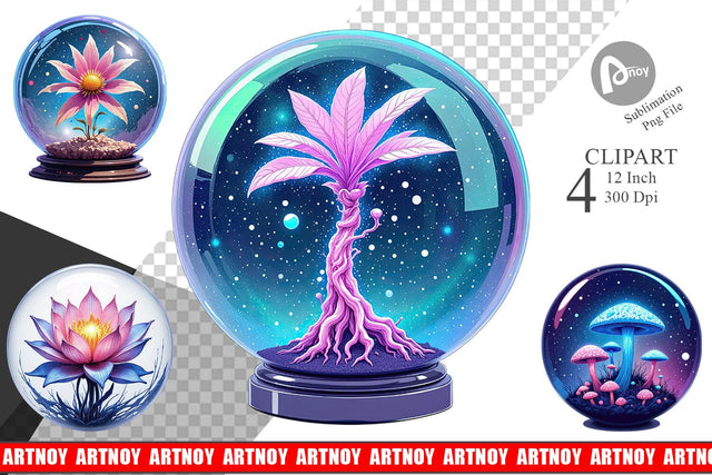 Galactic Flora Orbs Clipart Sublimation artnoy 