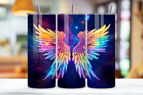 Galactic Neon Wings Tumbler Wrap | Angel Wings Tumbler Wrap Sublimation FloridPrintables 
