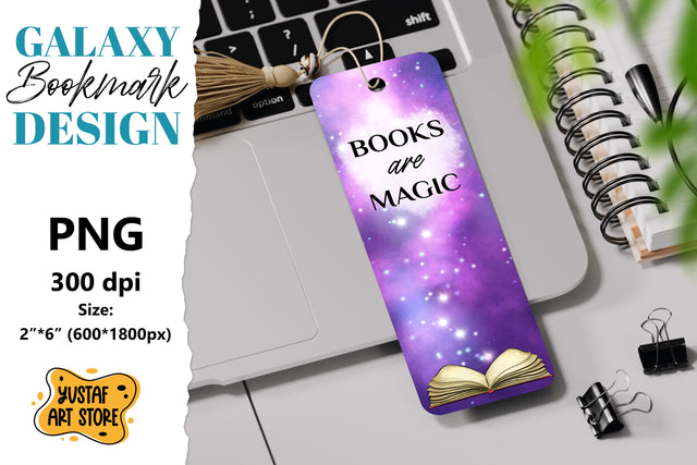 Galaxy Bookmark printable design. Books are magic quote Sublimation Yustaf Art Store 