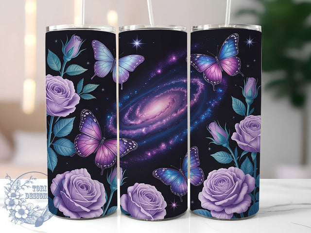 Galaxy Butterfly Neon 20oz Tumbler, Neon Floral Cup Wrap, Cosmic Butterfly Design, Sublimation Tumbler Wrap, 20Oz Tumbler Design, Artistic Fantasy Cup, Stylish Neon Galaxy Wrap Sublimation ToriDesigns 