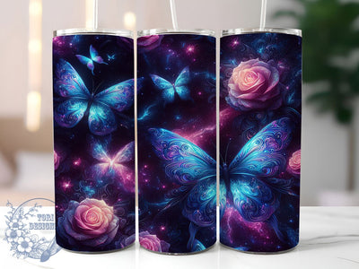 Galaxy Butterfly Neon 20oz Tumbler, Neon Floral Cup Wrap, Cosmic Butterfly Design, Sublimation Tumbler Wrap, 20Oz Tumbler Design, Artistic Fantasy Cup, Stylish Neon Galaxy Wrap Sublimation ToriDesigns 